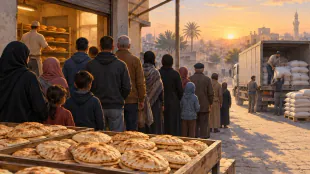 شح الطحين يطيل طوابير الخبز في خان يونس